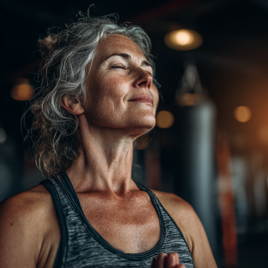 Възрастни хора практикуват йога на брега на морето